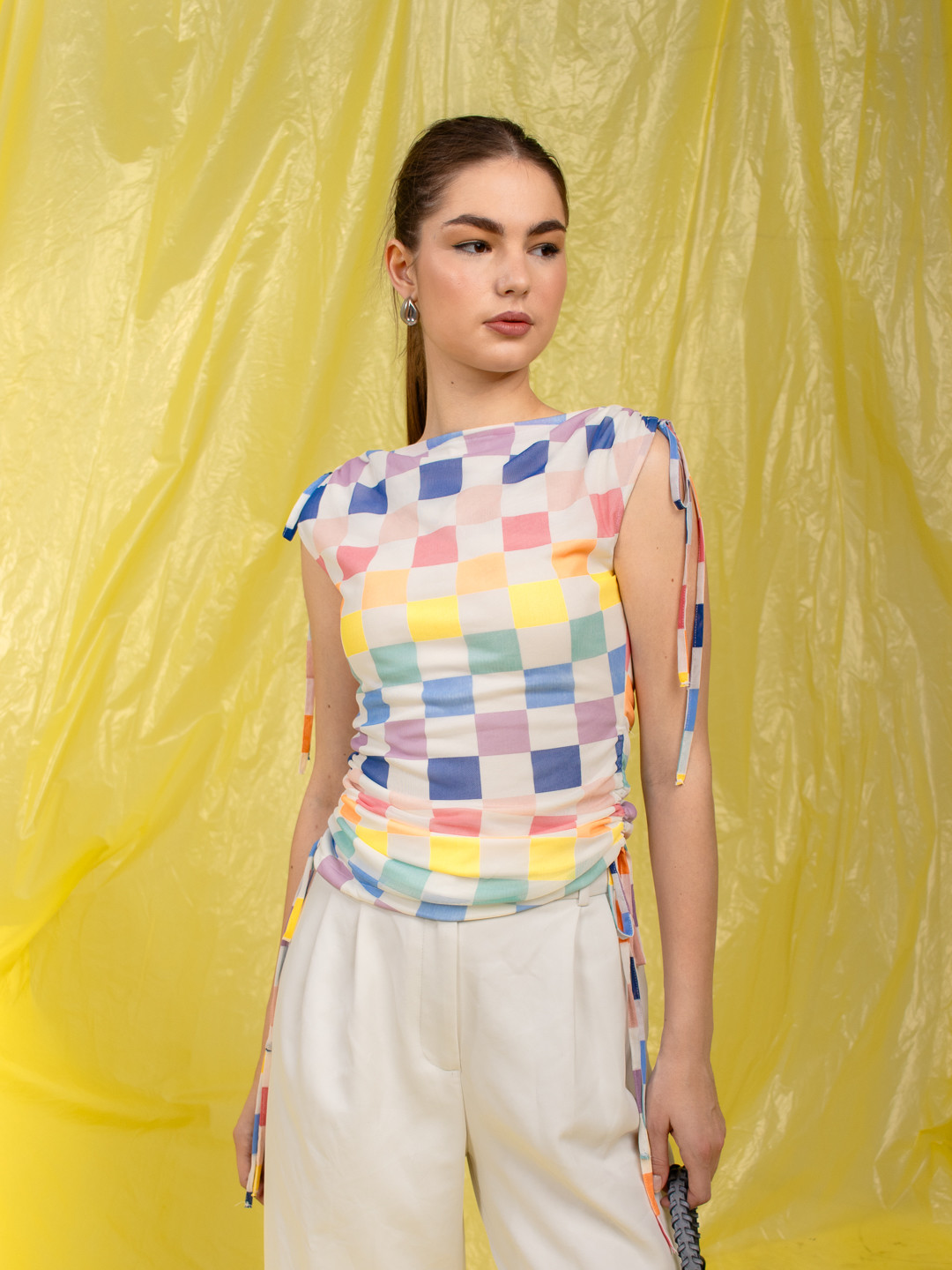 Stylecast X Hersheinbox Printed Drawstring Detail Ruched Top