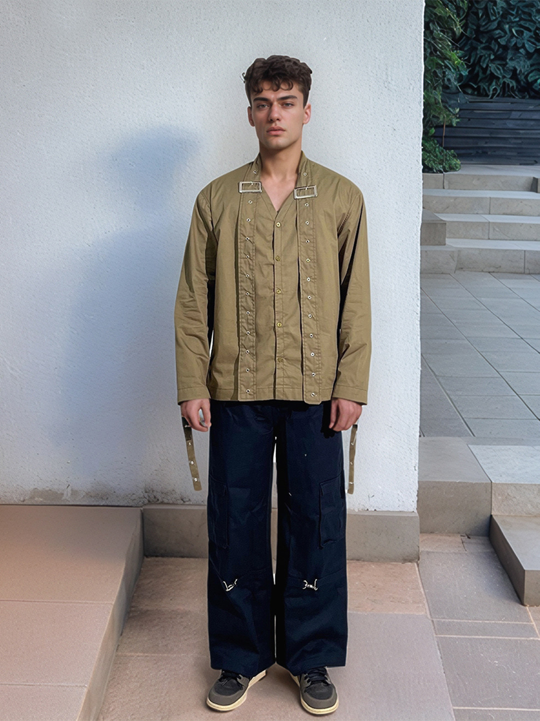 UNRL Pure Cotton Rivets Detail Drop-Shoulder Sleeves Relaxed Fit Casual Shirt