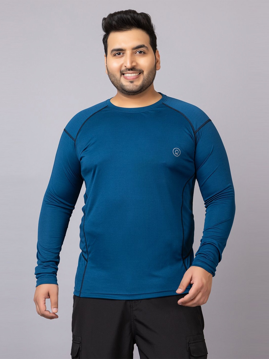 CHKOKKO Men Round Neck Solid Plus Size Gym T-shirt