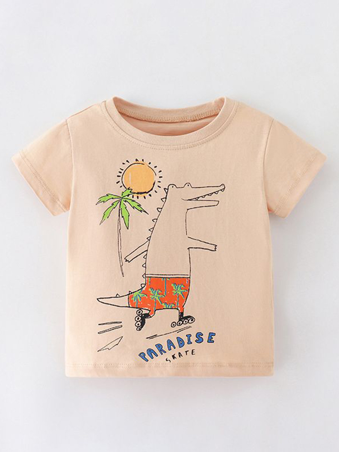 StyleCast Girls Orange Placement Print Short Sleeves Cotton Top