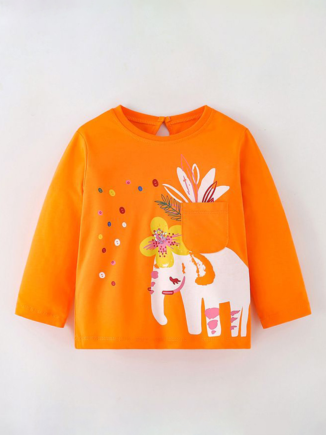 StyleCast Girls Orange Printed Long Sleeves Cotton Bardot Crop Top