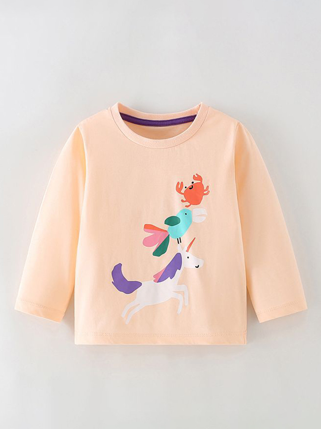 StyleCast Girls Peach Placement Print Long Sleeves Cotton Top
