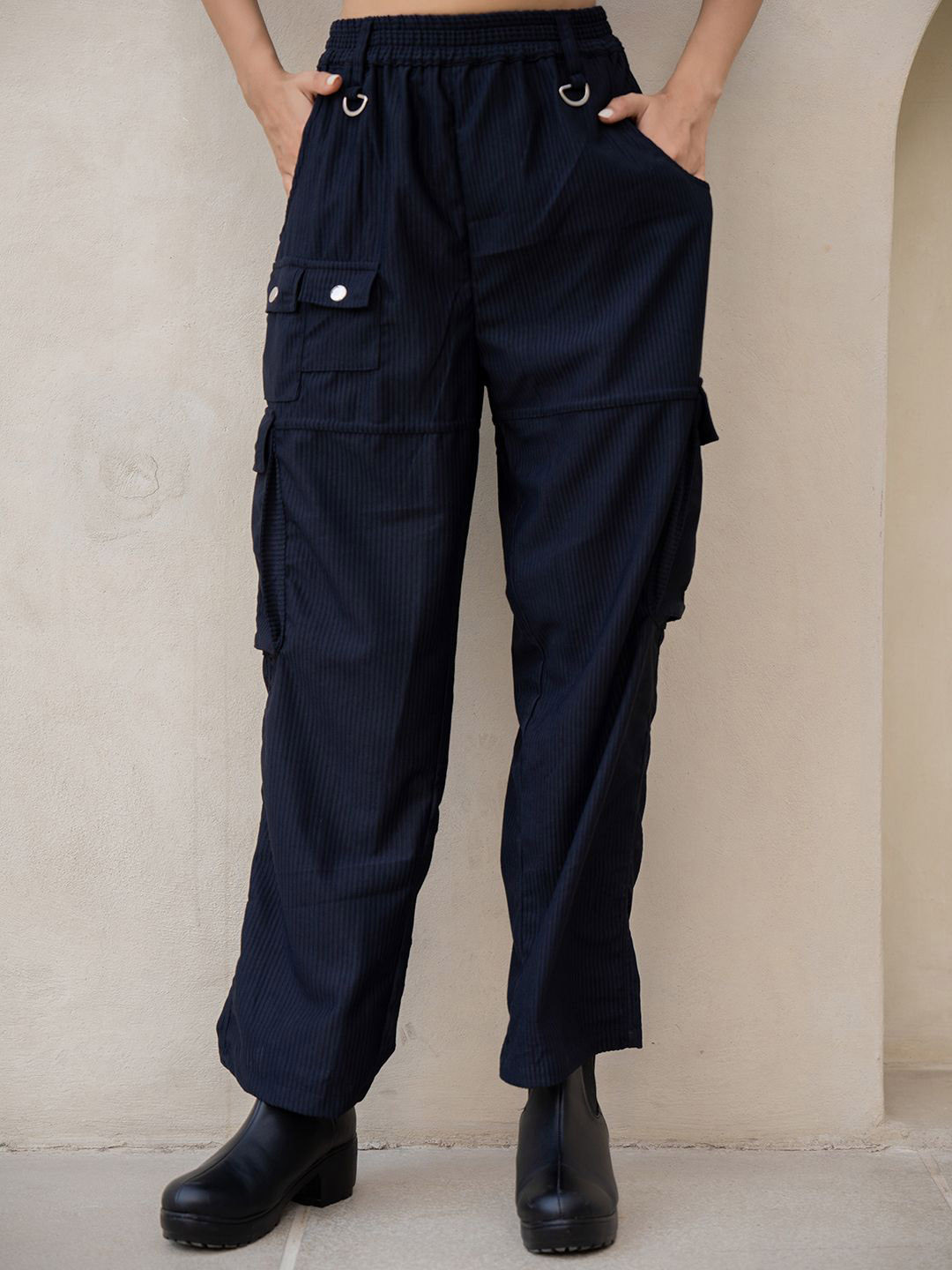 FEATHERS CLOSET Women Relaxed Straight Fit Easy Wash Corduroy Trousers
