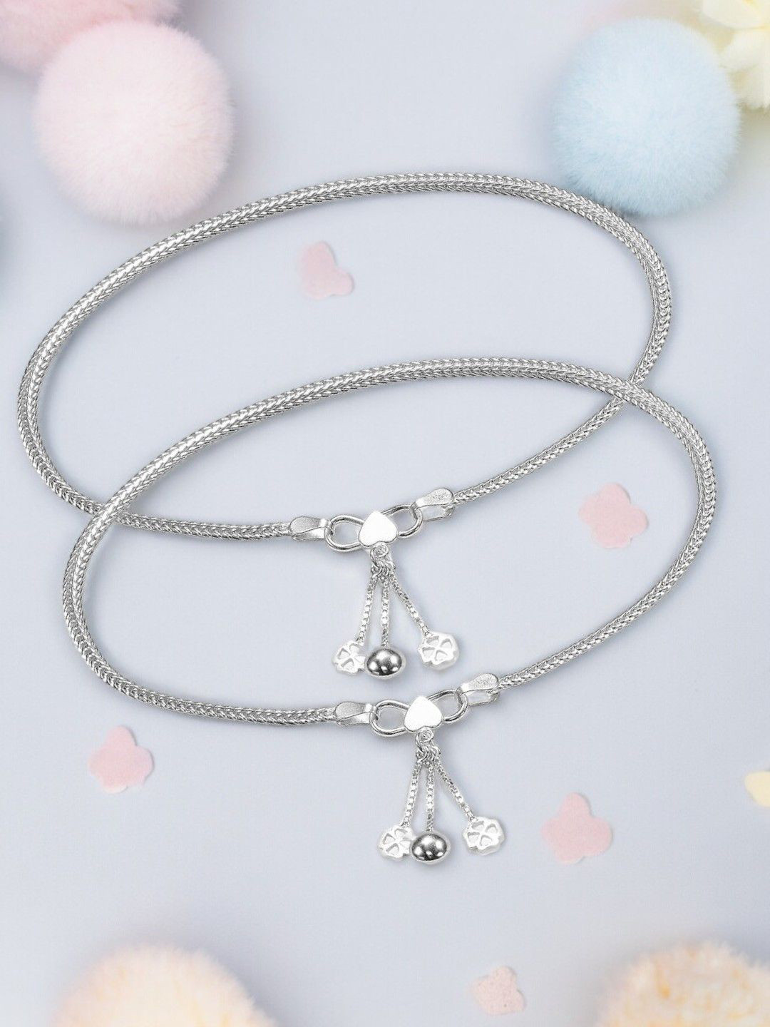 Taraash 925 Sterling Silver Foxtail Design Dangling Charm Anklet