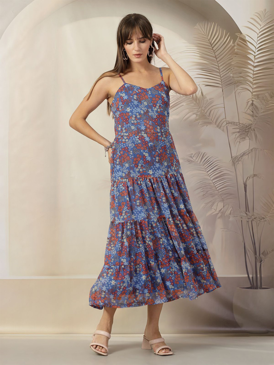 plusS Floral Print A-Line Midi Dress