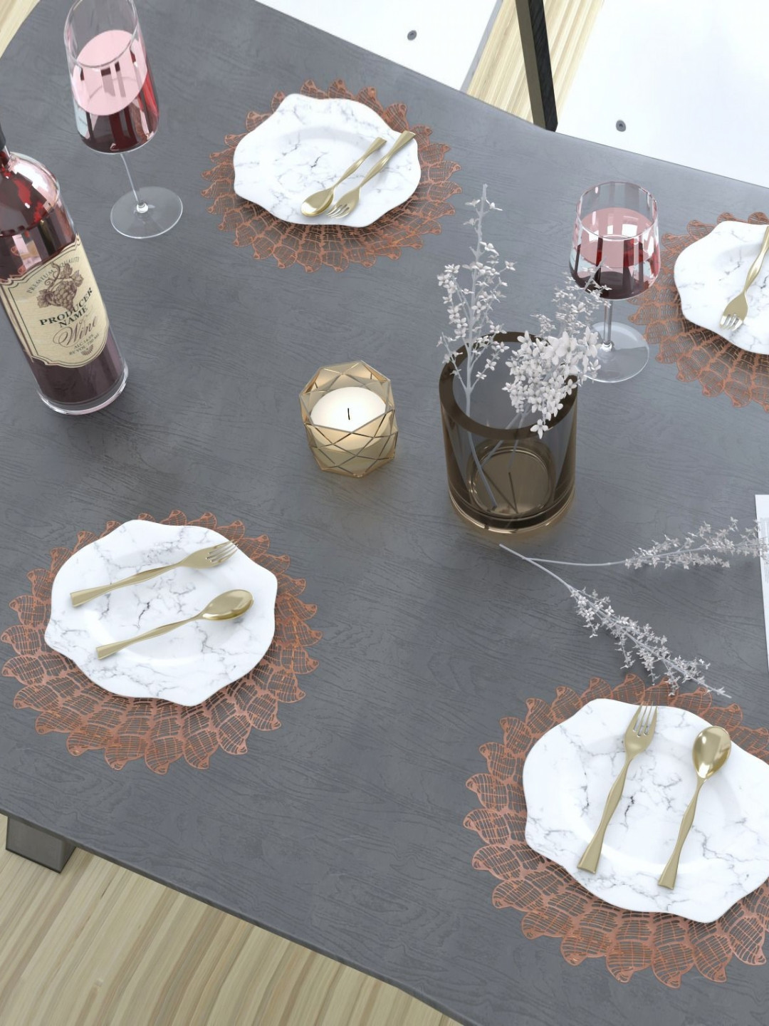 GROKI Rose Gold 4 Pieces Textured Waterproof Table Placemats