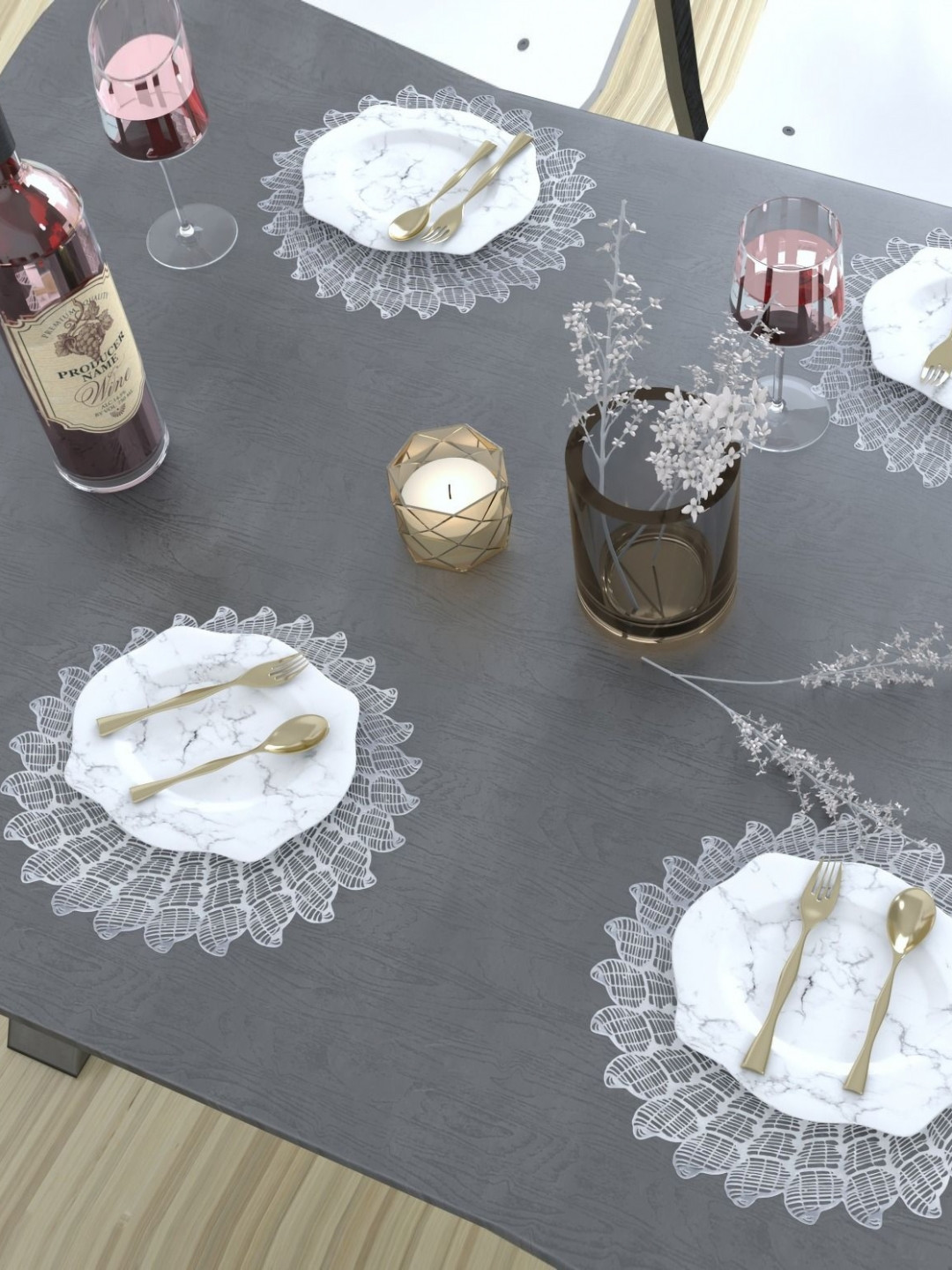 GROKI White 4 Pieces Textured Waterproof Table Placemats