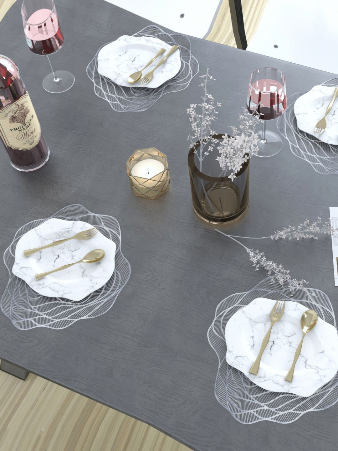 GROKI Grey 4 Pieces Textured Waterproof Table Placemats