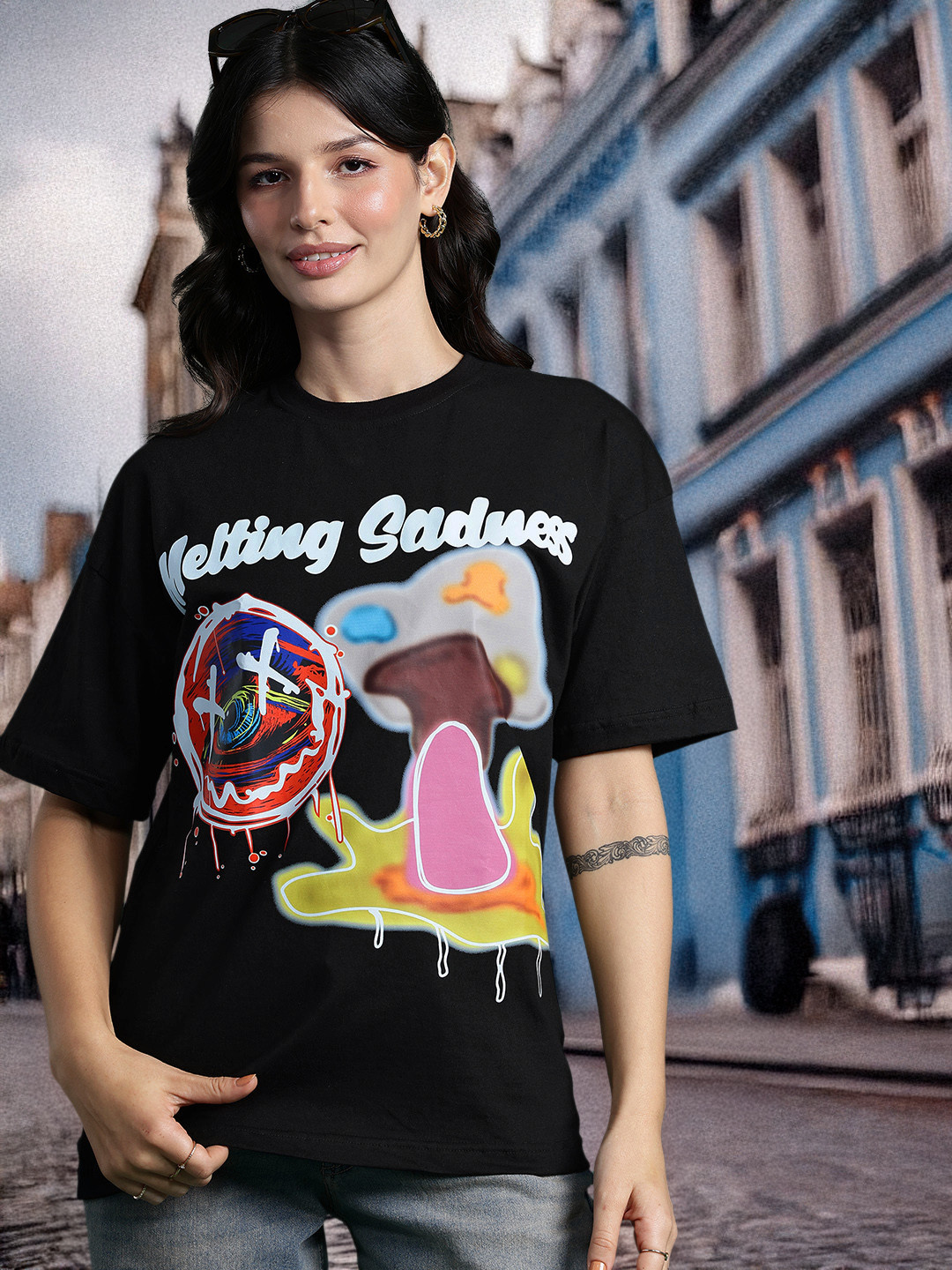 DressBerry Graffiti Printed Longline Pure Cotton T-shirt