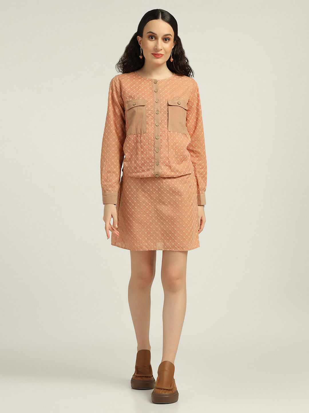 LELA Self Design Blouson Mini  Dress