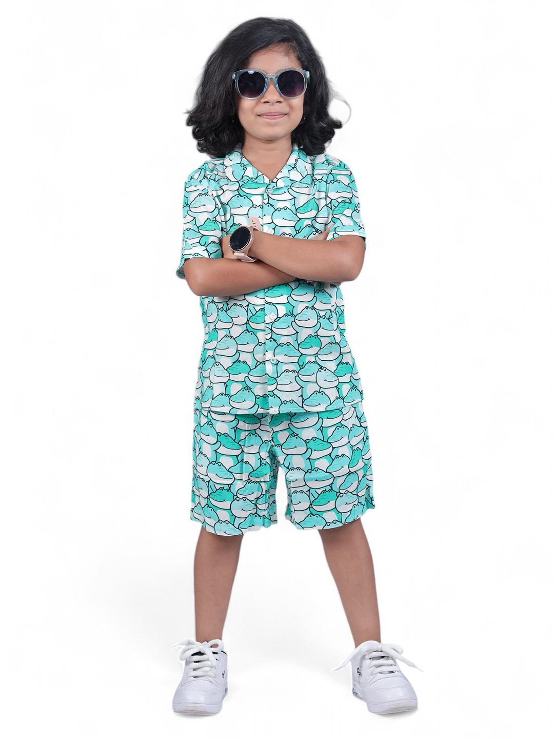 The Lion and The Fish Boys & Girls Unisex Crocodile Printed Shirt & Shorts Co-Ord Set