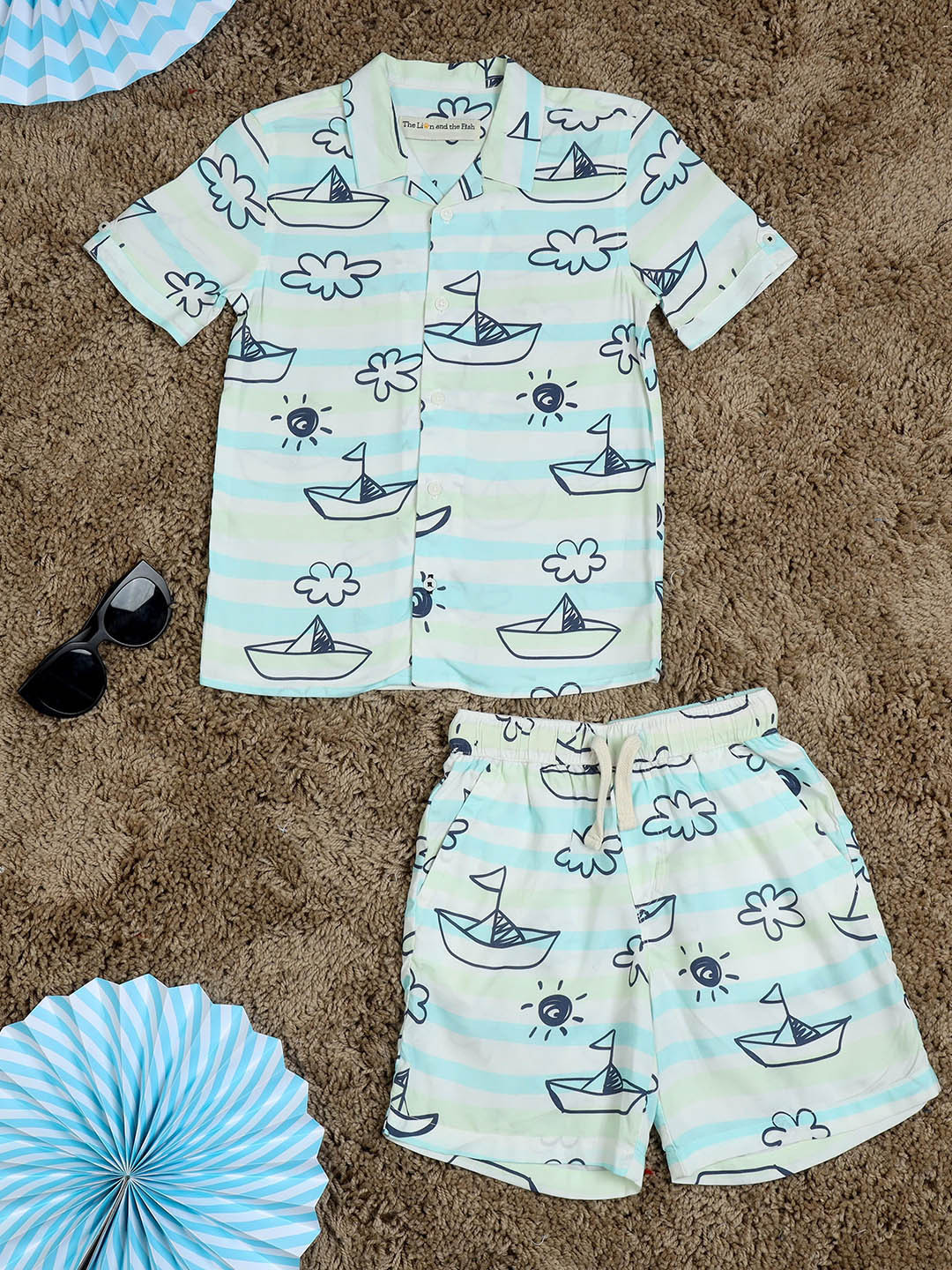 The Lion and The Fish Boys Boat Printed Shirt & Shorts Co-Ord Set