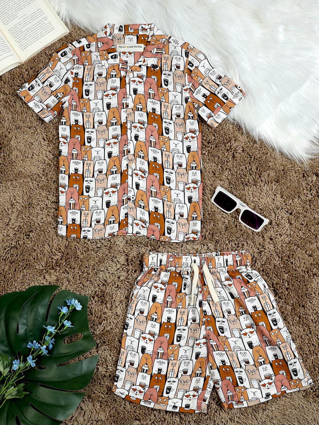 The Lion and The Fish Boys Cat Printed Shirt & Short Co-Ord