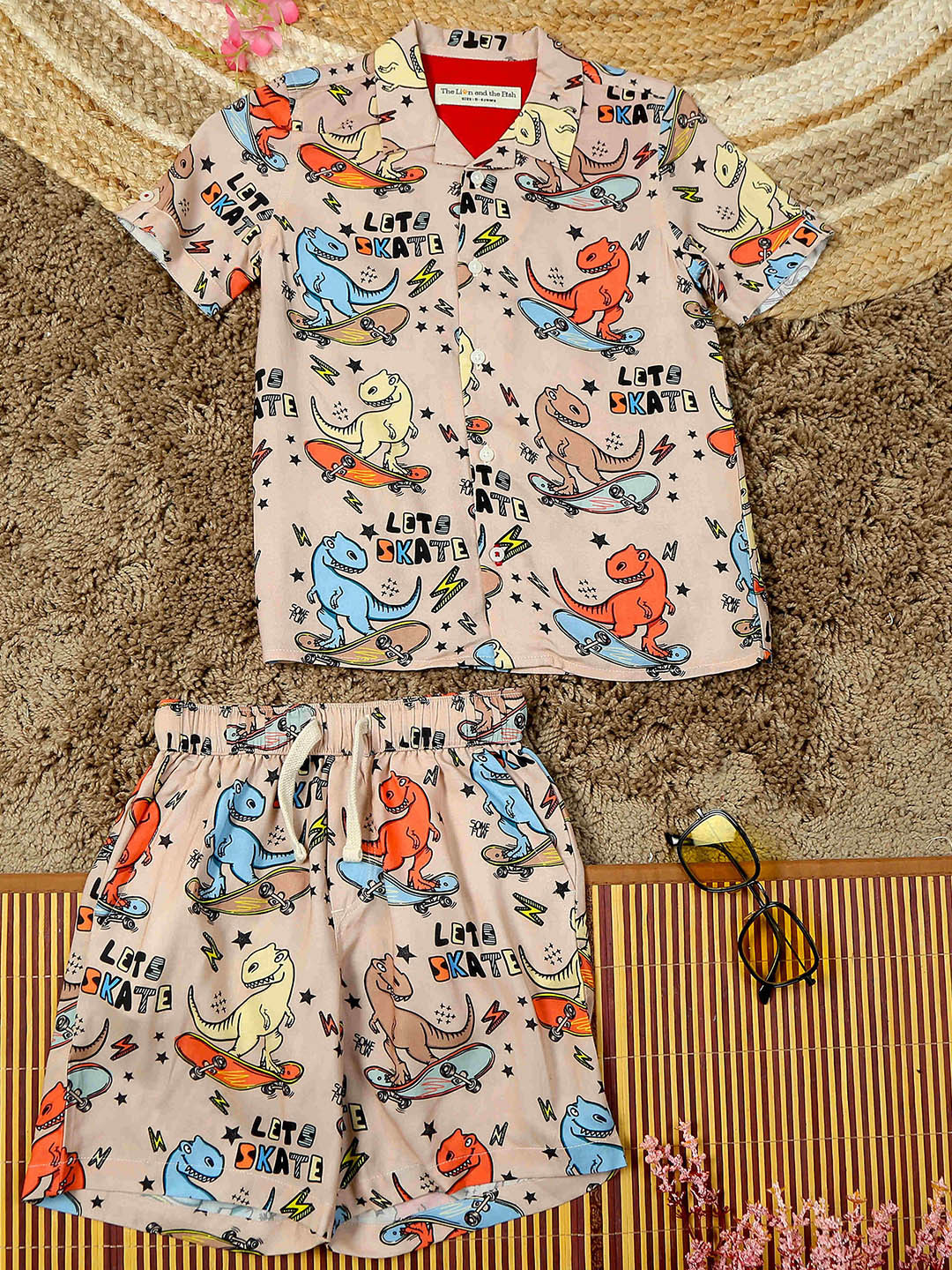 The Lion and The Fish Boys Dinosour Printed Shirt & Short Co-Ord Set