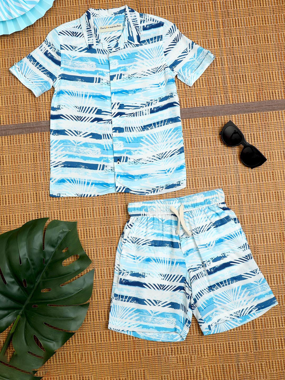 The Lion and The Fish Boys Sea Leaf Printed Shirt & Short Co-Ord Set
