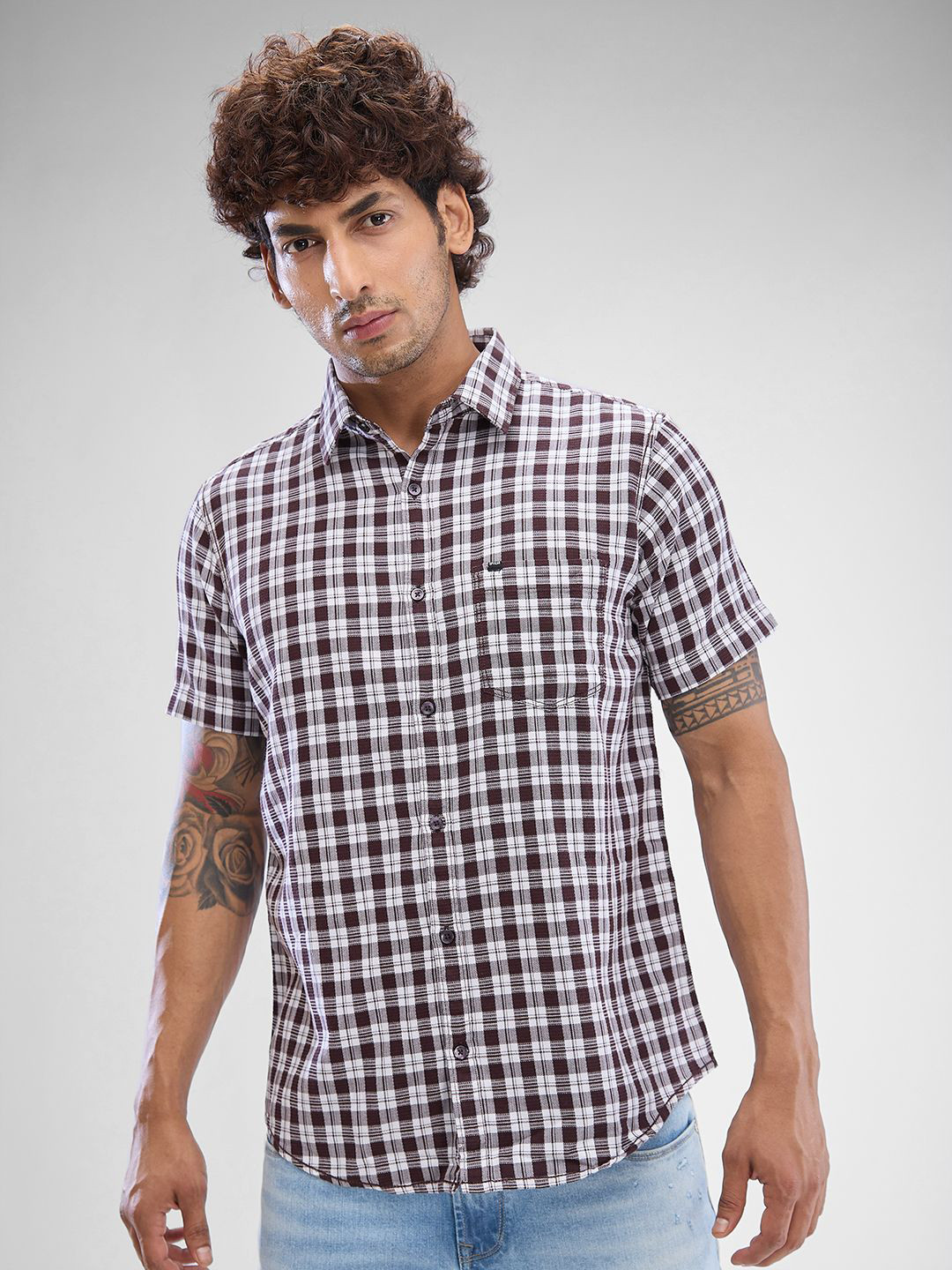 SPYKAR Men Slim Fit Tartan Checks Opaque Half Sleeve Casual Shirt