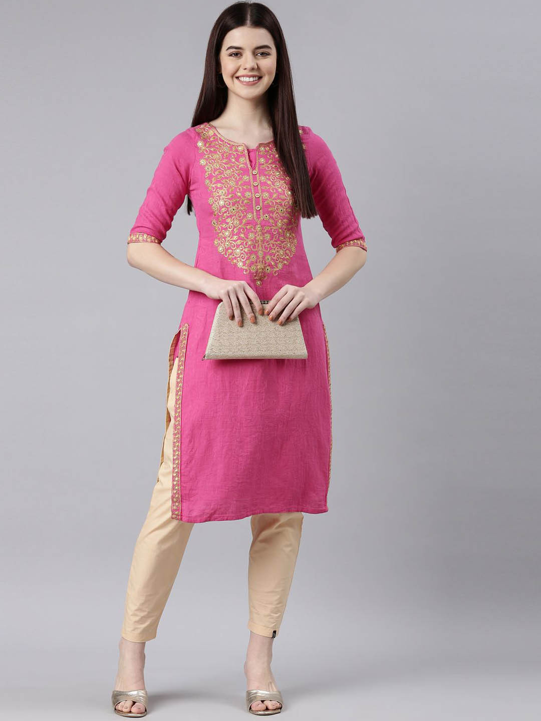 Souchii Striped Sequinned Grandeur & Majestic Artwork Jacquard Cotton Straight Kurta