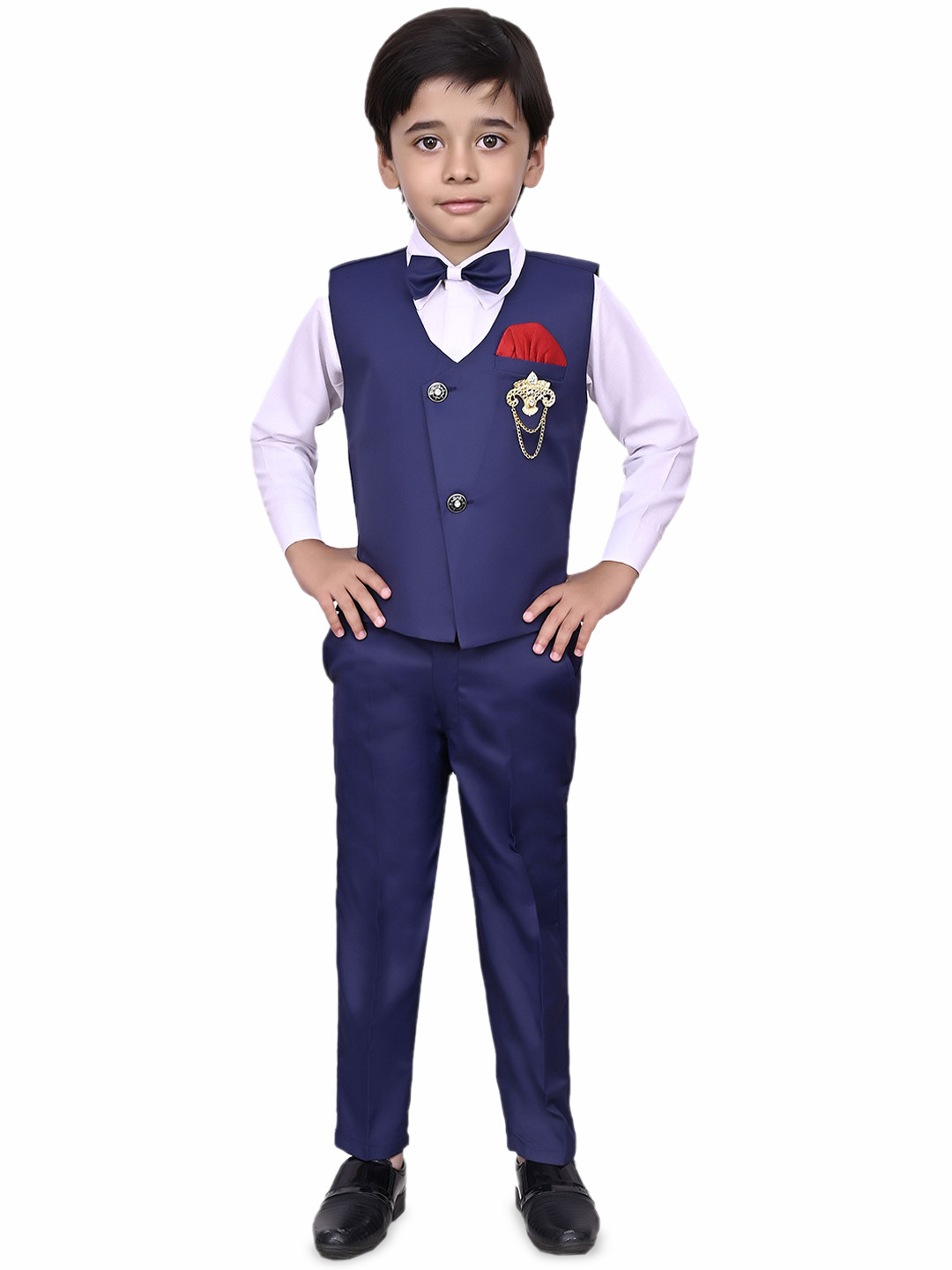 BAESD Boys Slim-Fit Double-Breasted Solid Three-Piece Formal Suit
