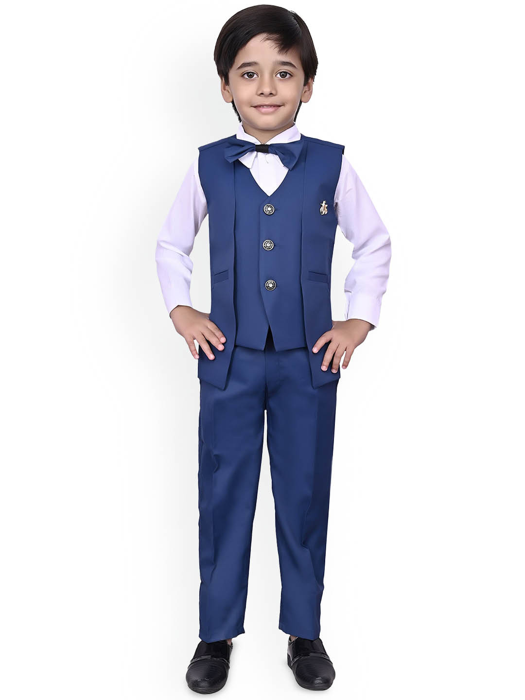 BAESD Boys Ethnic 3-Piece Solid Double Breasted Suit