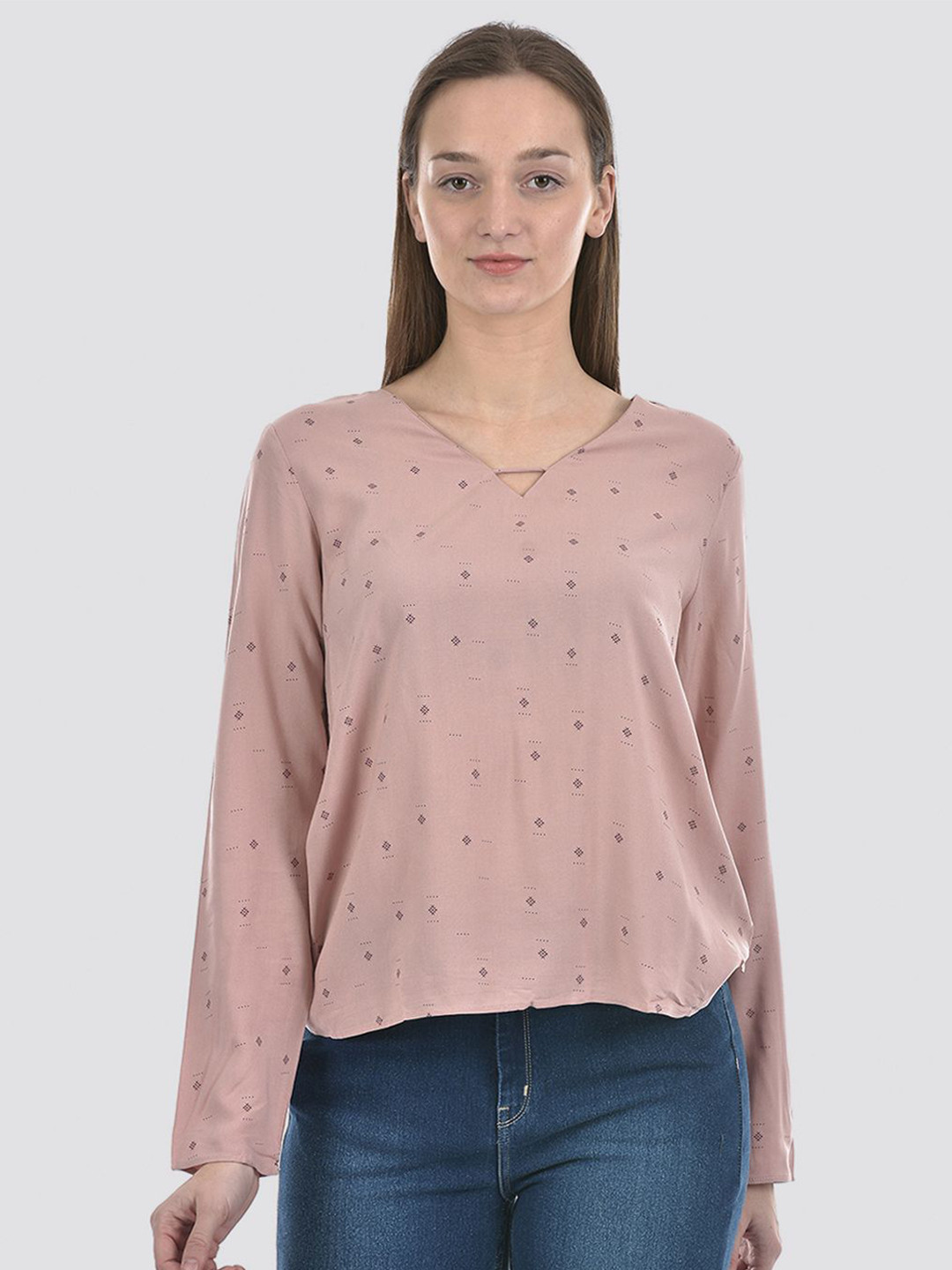 Numero Uno Women Micro or Ditsy Print V-Neck Cotton Top