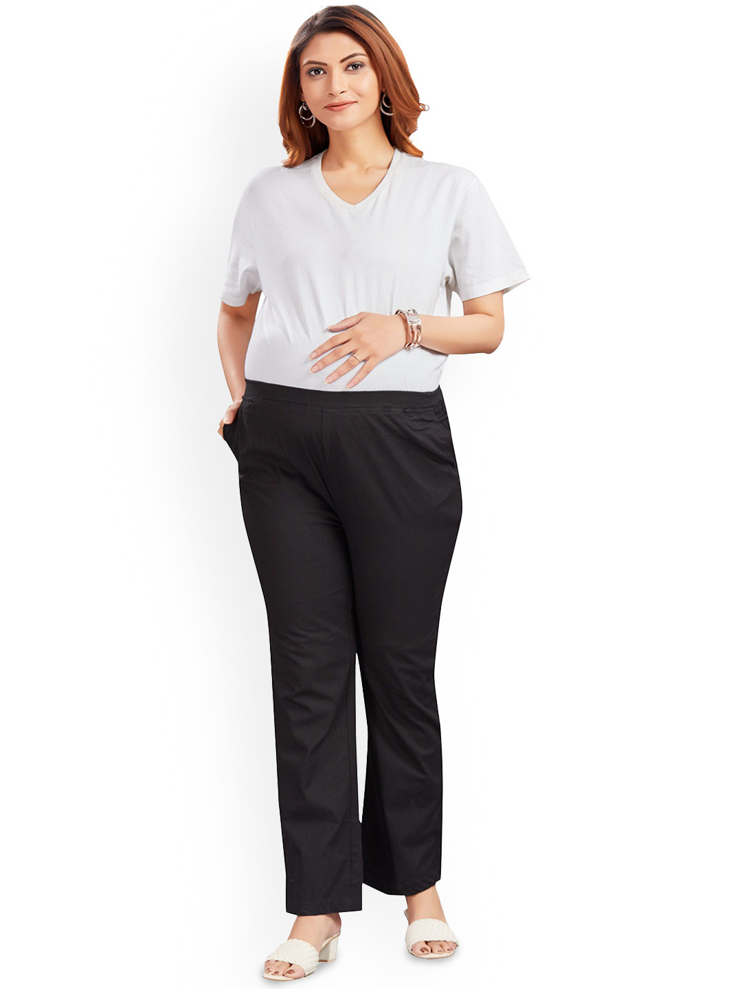 mama & bebe Women Comfort Mom Fit High-Rise Easy Wash Maternity Trousers
