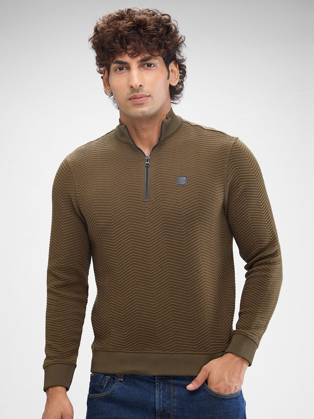 SPYKAR Men Solid Mock Collar Hooded Sweatshirt
