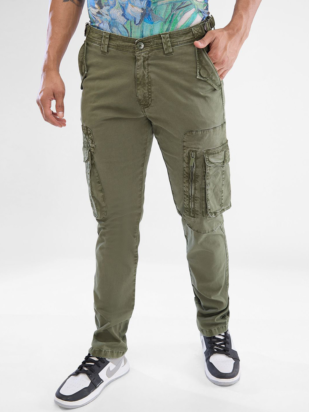 SPYKAR Men Regular-Fit Denim Cargos Trouser
