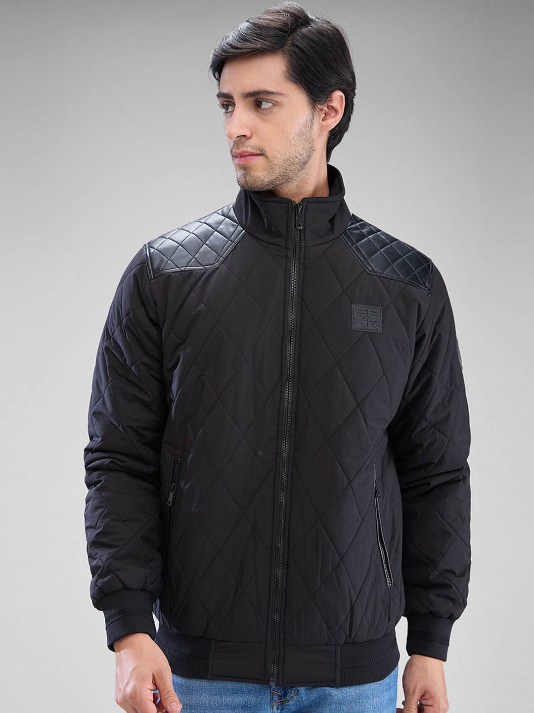 SPYKAR Men Solid Geometric  Design  Full Sleeve Regular Fit Bomber Jacket