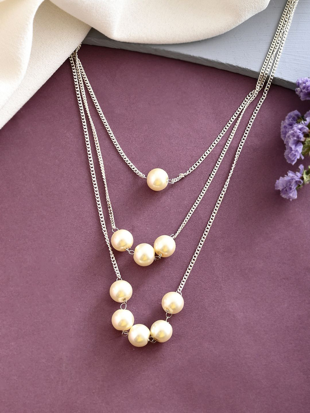 Silvermerc Designs Silver-Plated 3 Layer Pearl Beaded Necklace