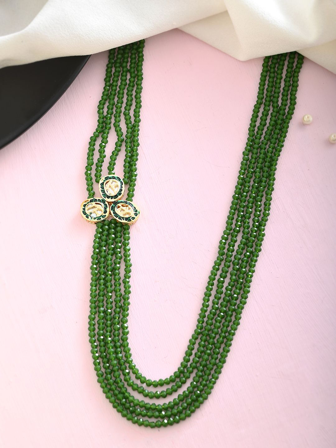 Silvermerc Designs Brass Gold-Plated 5 Layer Crystal Necklace