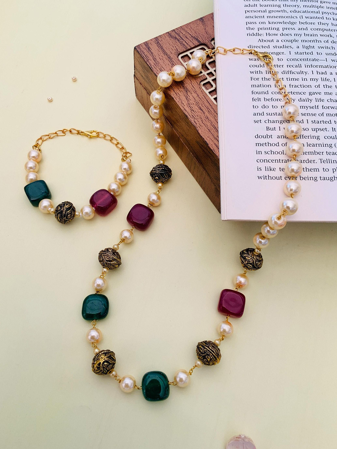 ABDESIGNS Gold-Plated Stone Studded Mala & Bracelet