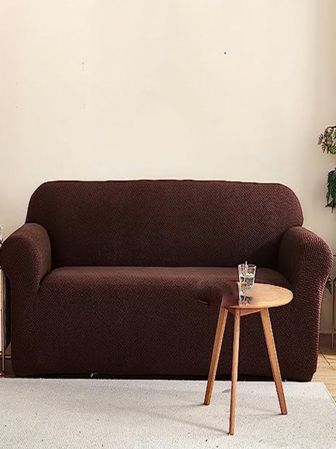 HOUSE OF QUIRK Brown 5-Seater Fleece 220GSM Stretch Sofa Slipcover