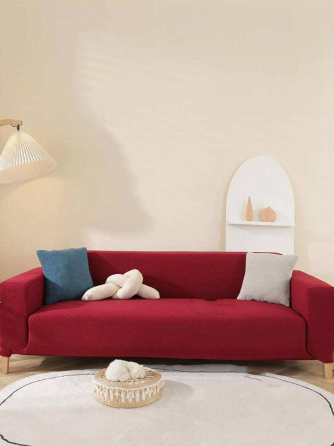 HOUSE OF QUIRK Maroon Fleece 5-Seater Stretchable Sofa Slipcover