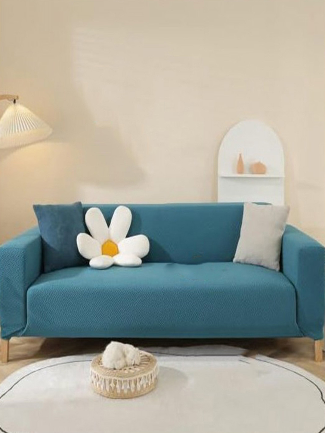 HOUSE OF QUIRK Teal 5-Seater Fleece 220GSM Stretch Sofa Slipcover