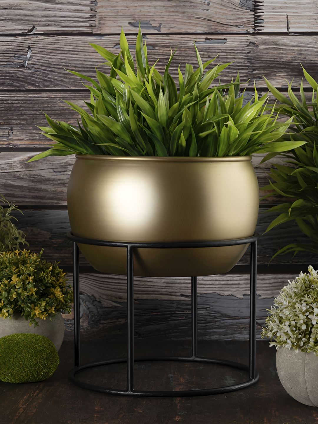 Metalsmith Gold Toned Metal Planter With Holder