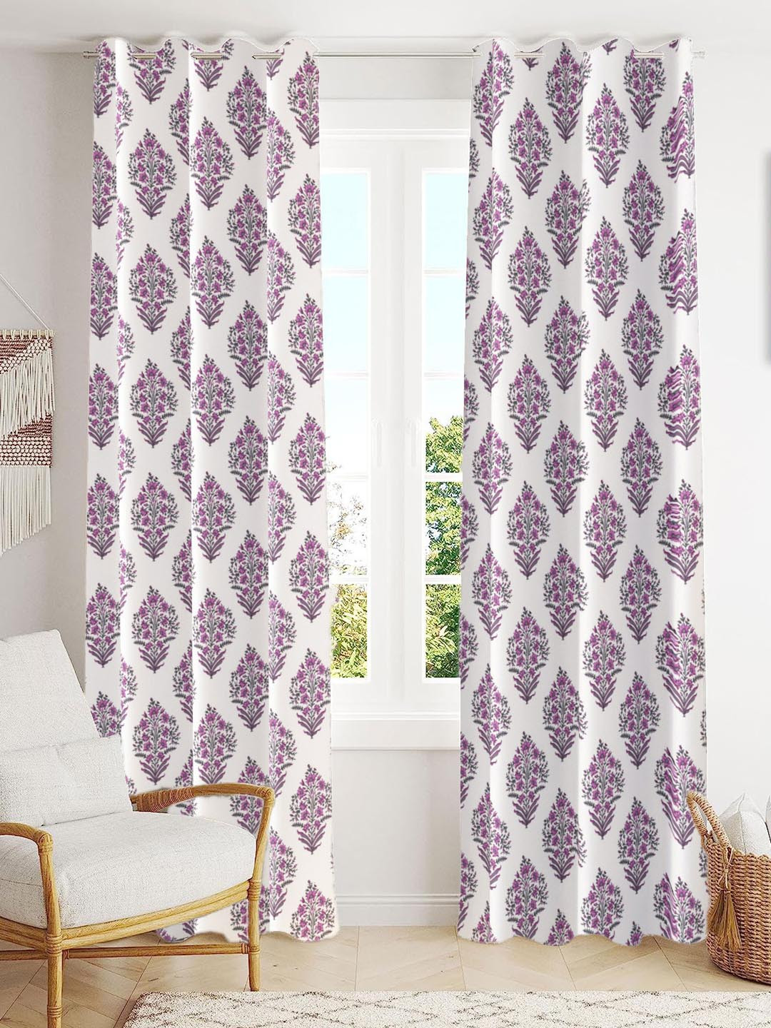 Trance Home Linen Mauve 2 Pieces Printed Room Darkening Pure Cotton Long Door Curtains