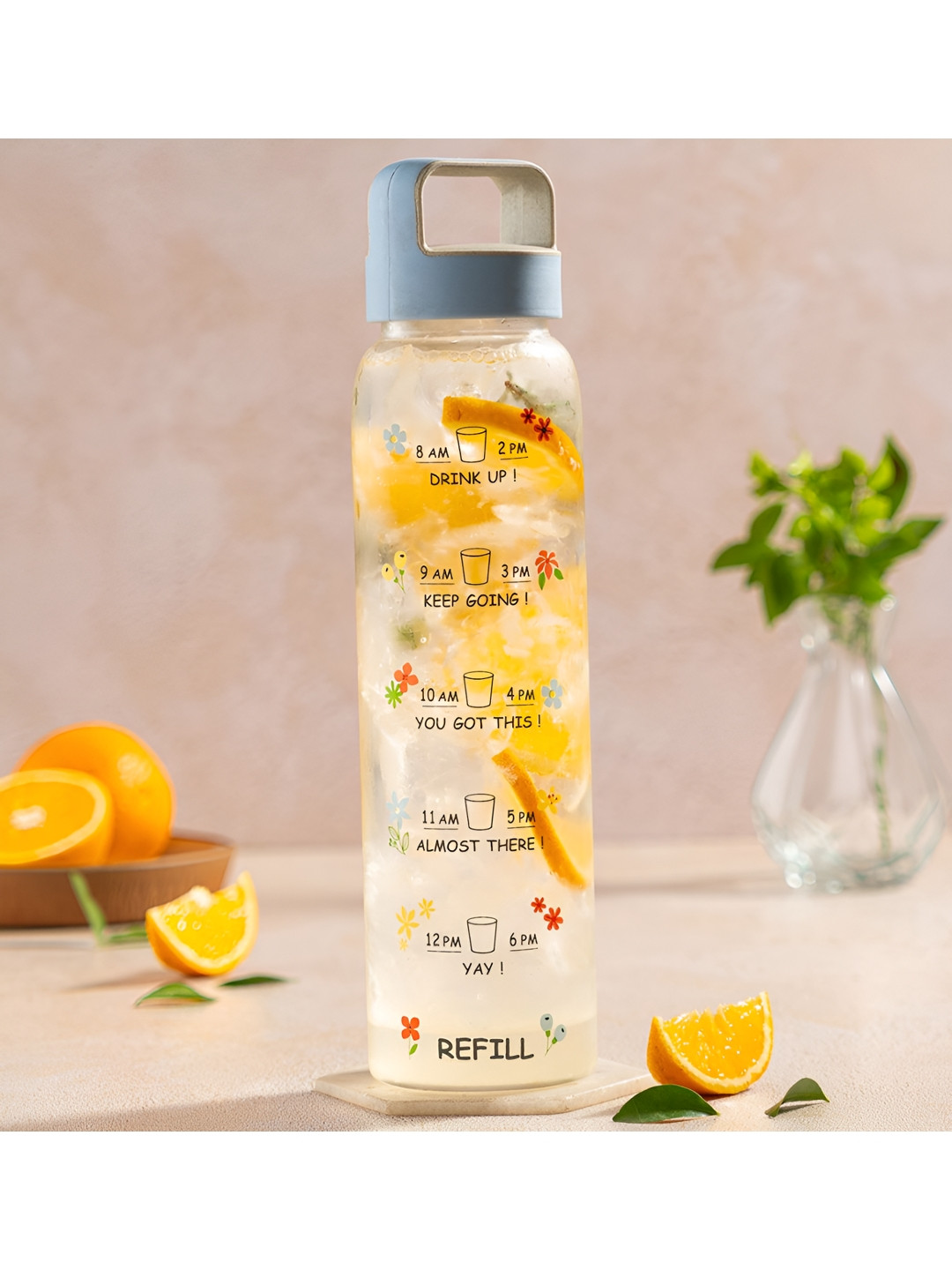 BOROSIL Blue Conversational Glass Airtight Water Bottle - 1L