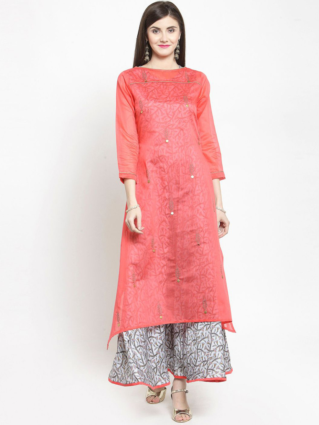 KALINI Embrodired Boat Neck A-Line Ethnic Dress