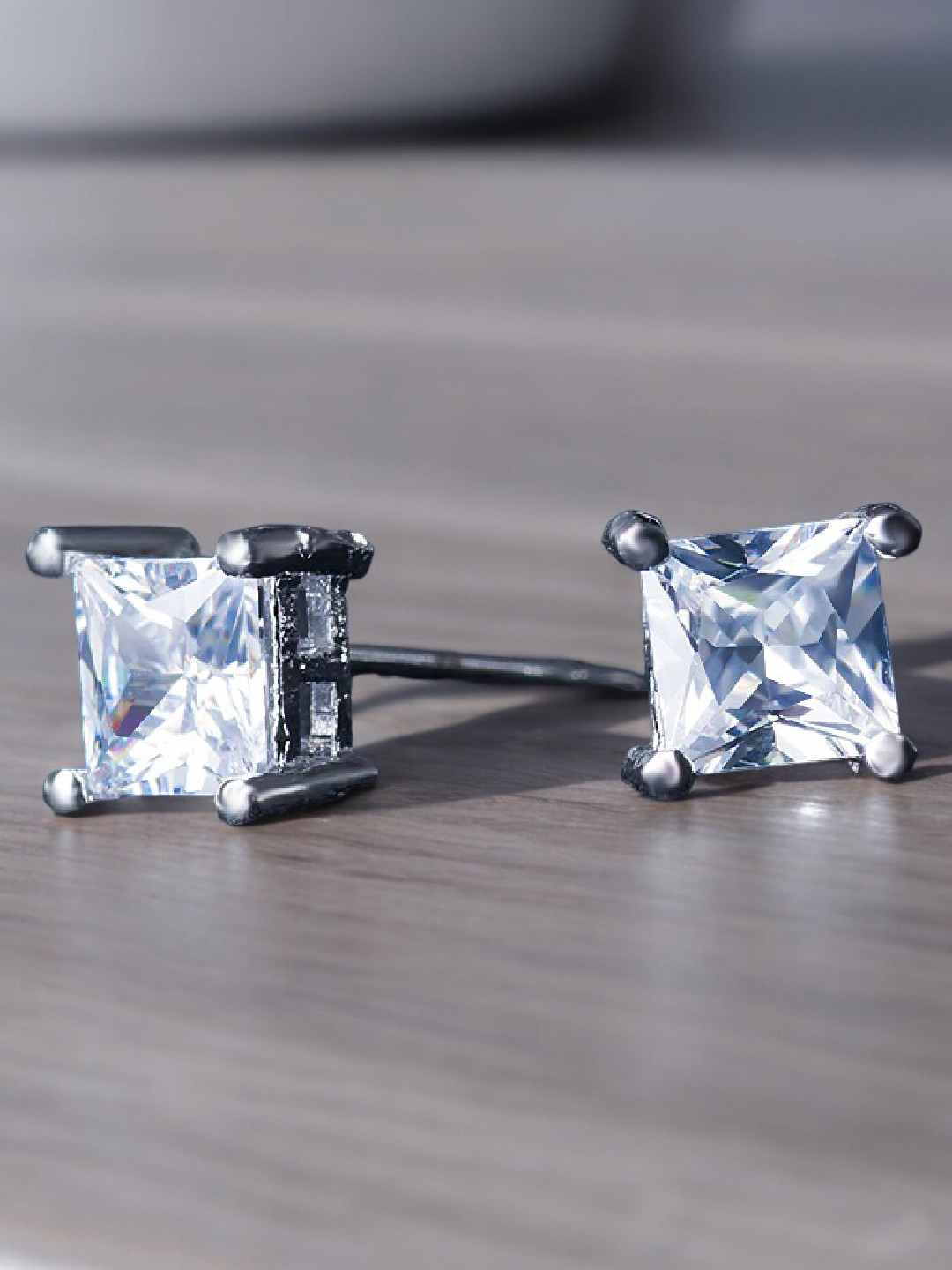 OOMPH Stainless Steel Cubic Zirconia Square Stud Earrings