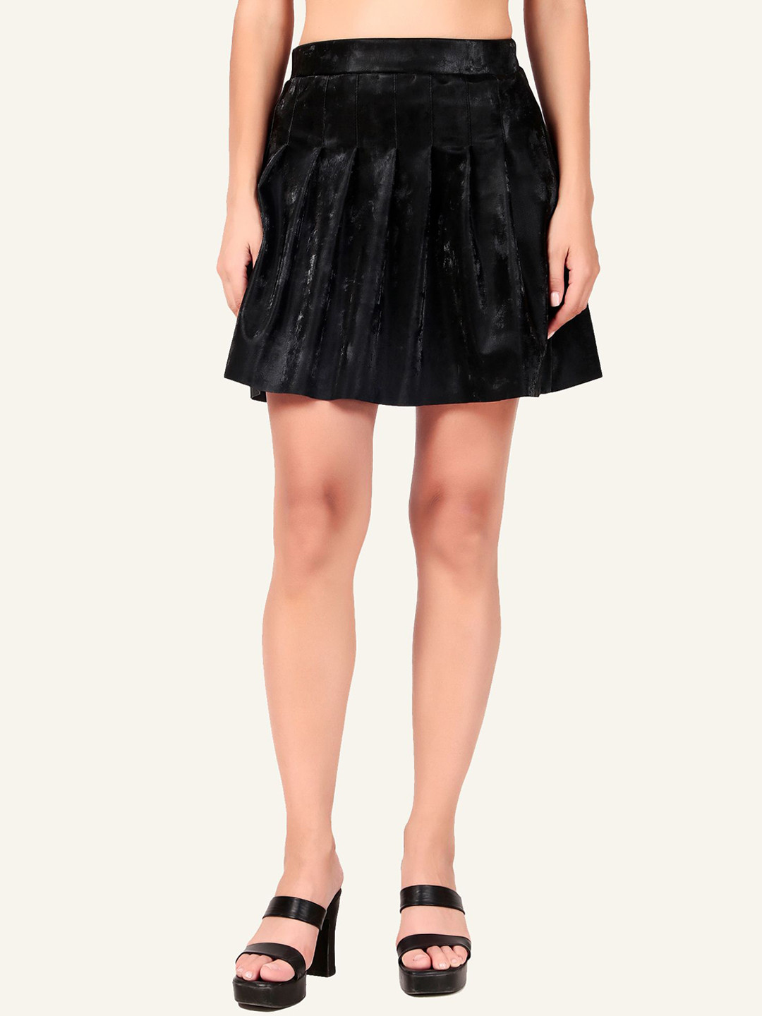 Leather Retail High Waist Pleated Suede Leather Mini Skirt