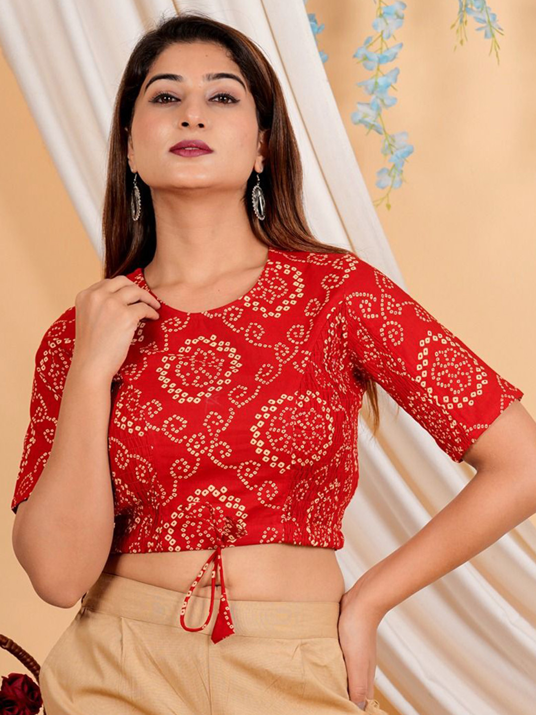 YASH GALLERY Bandhej Printed Cotton Saree Blouse