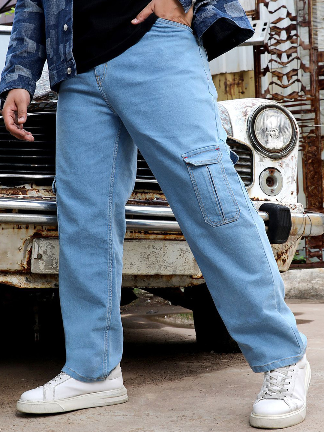 Instafab Plus Men Comfort Relaxed Fit Clean Look Cotton Stretchable Cargo Styles Jeans