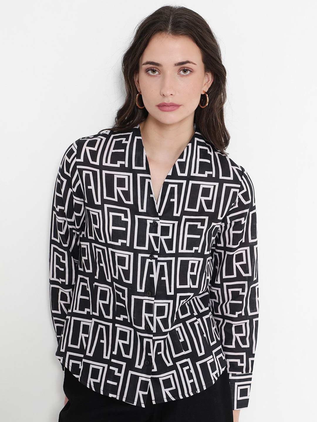 RAREISM Women Bancheo Monogram Geometric Printed Casual Top