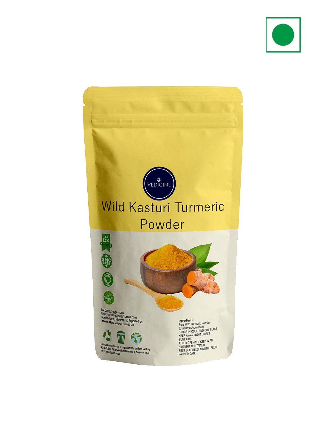 VEDICINE Organic Wild Turmeric Powder Kasturi For Face-100g