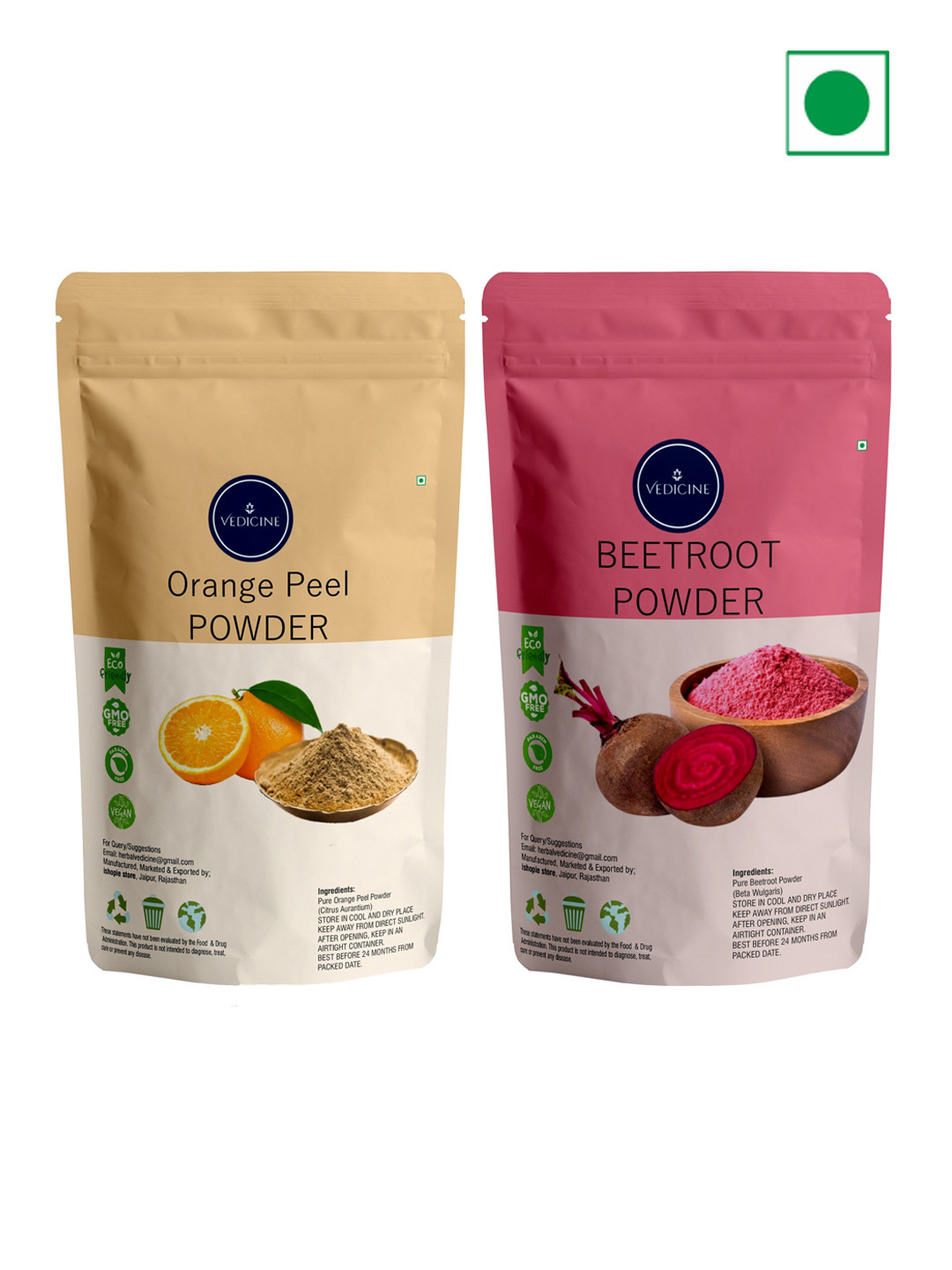 VEDICINE Orange Peel & Beetroot Powder - 100g Each