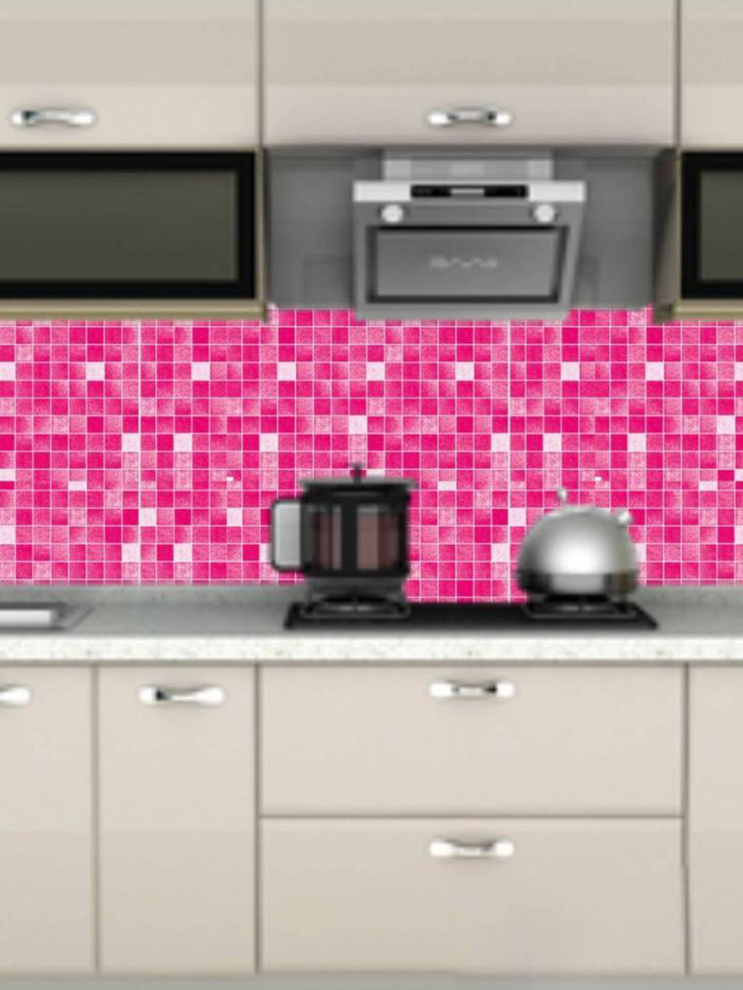 Asian royal Red & White Checked Print Self Adhesive Wall Sticker