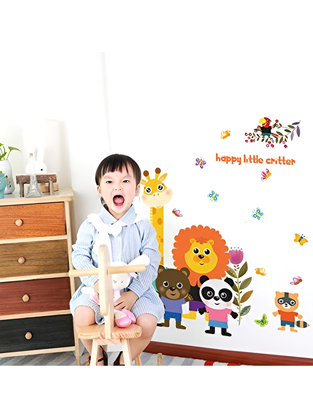 Asian royal White & Yellow Cartoon Print Self Adhesive Wall Sticker