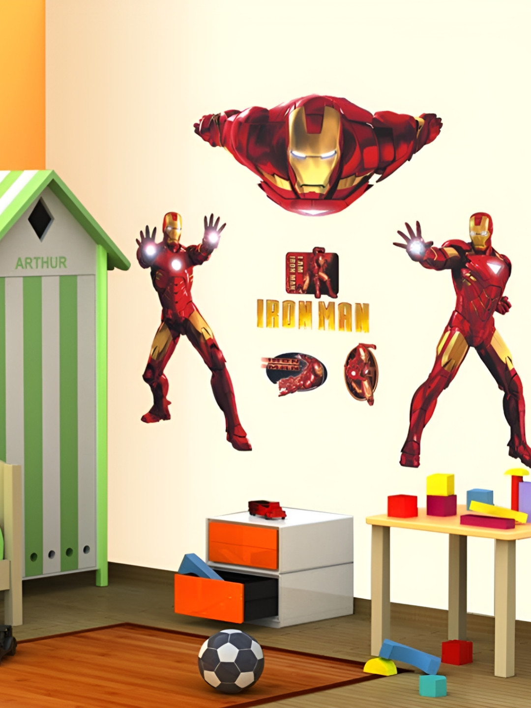 Asian royal Red & Gold Toned Iron Man Printed Self-Adhesive Wall Sticker
