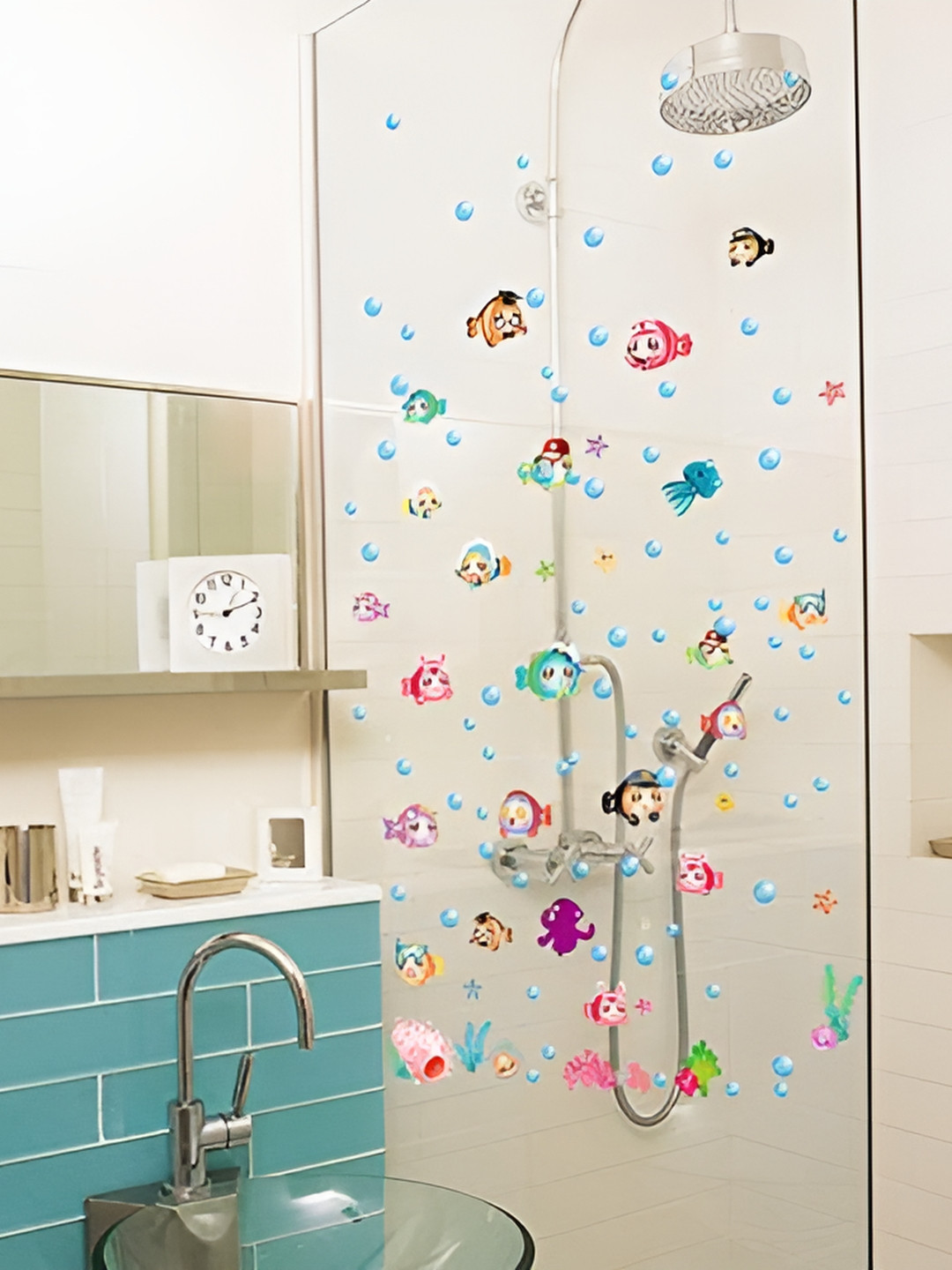 Asian royal Blue & Green Printed Self Adhesive Wall Sticker