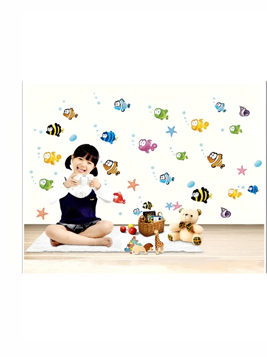 Asian royal White & Blue Animal Printed Self Adhesive Wall Sticker